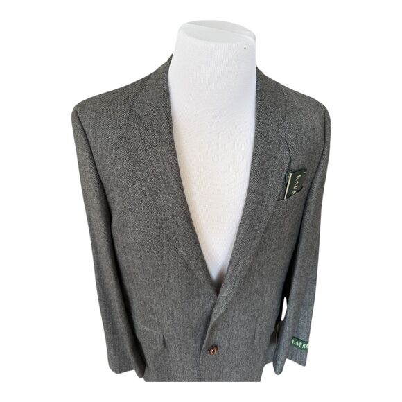 Ralph Lauren 100% Wool Charcoal Herringbone‎ Preppy Patch Sport Jacket 42R NWT - Picture 3 of 16